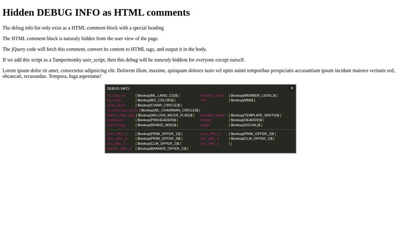 DEBUG INFO as html comments