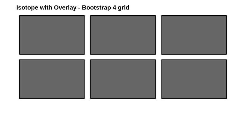 Isotope with overlay - Bootstrap 4 grid