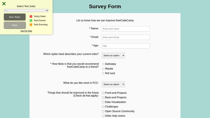 FreeCodeCamp - Responsive Web Design Projects - Build a Survey Form