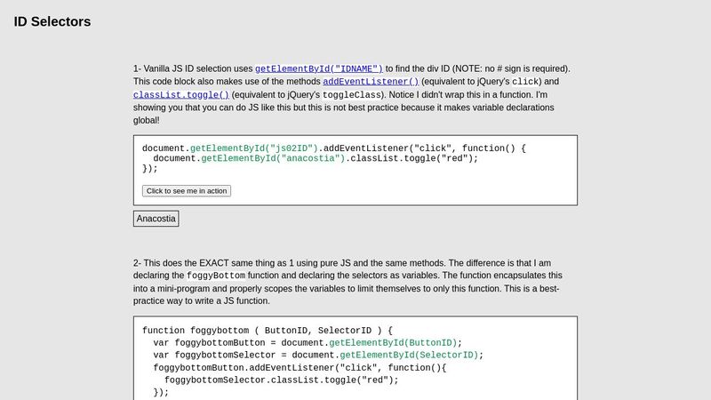 Event Listener Reference- ID Selectors