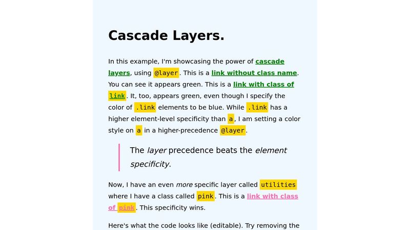 Cascade Layers Demo -- Single-File