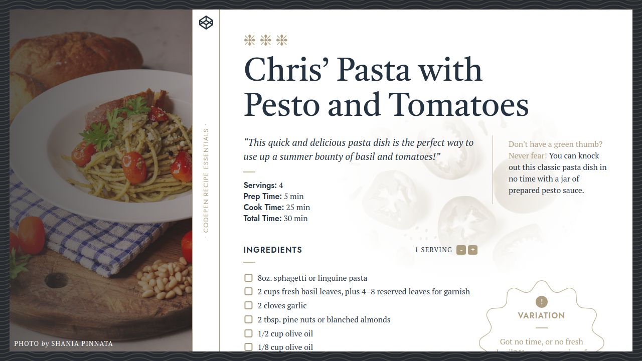 CodePenChallenge Recipe Layout a Collection by Team CodePen on