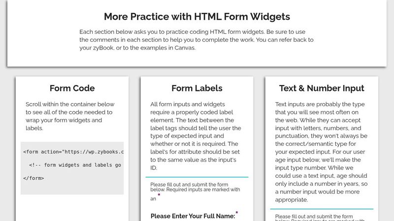 More Practice with HTML Form Widgets - STARTER - PLEASE FORK