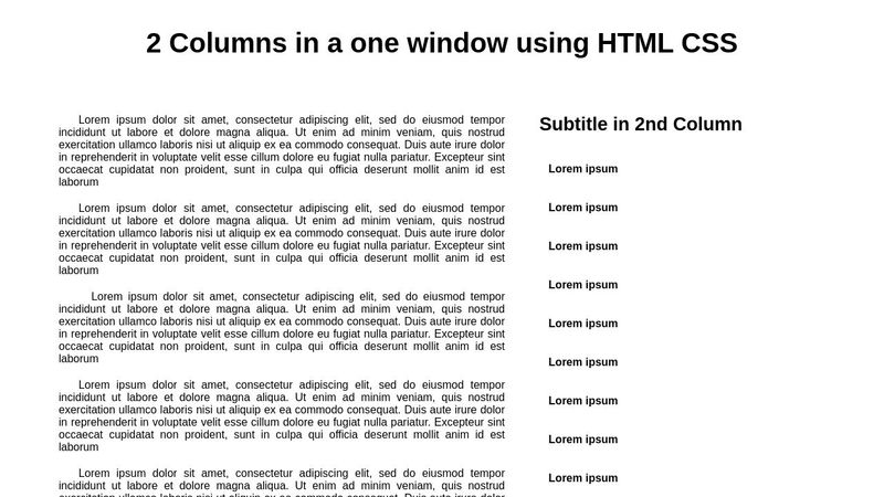 2 Columns in a one window using HTML CSS