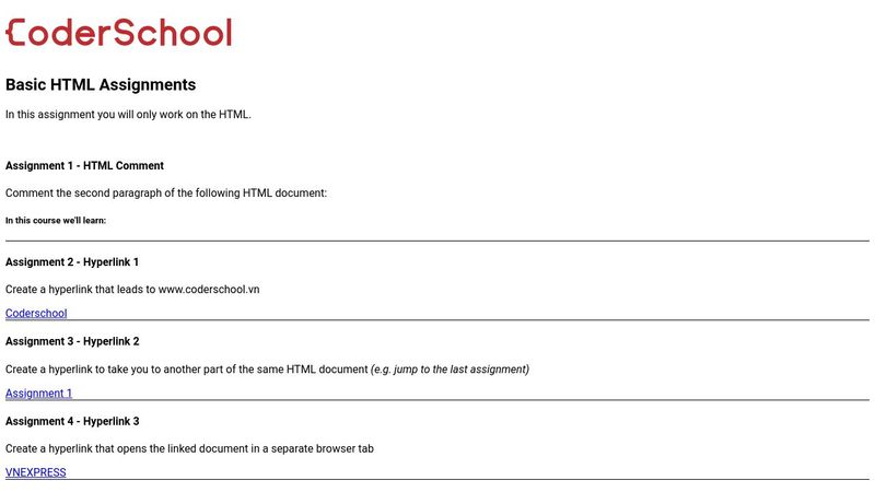 Basic HTML Assignments
