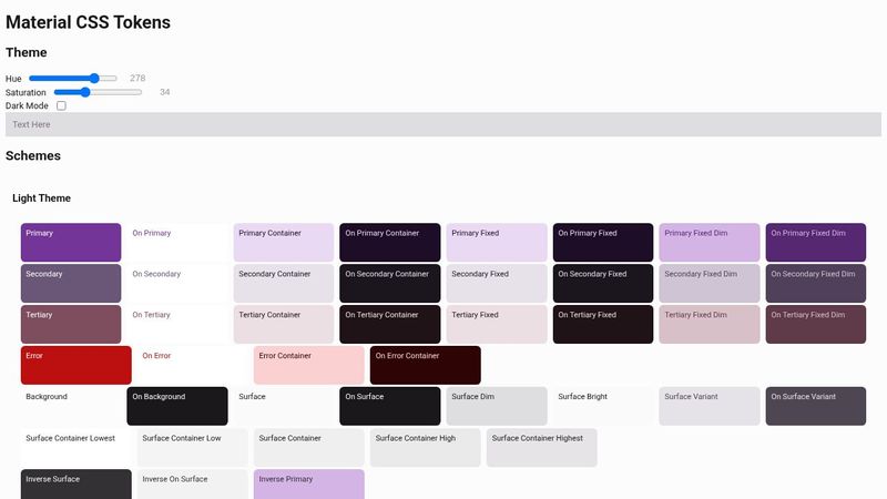 Material Tokens - CSS Custom Properties - HSL