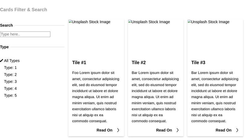 Cards Filter & Search