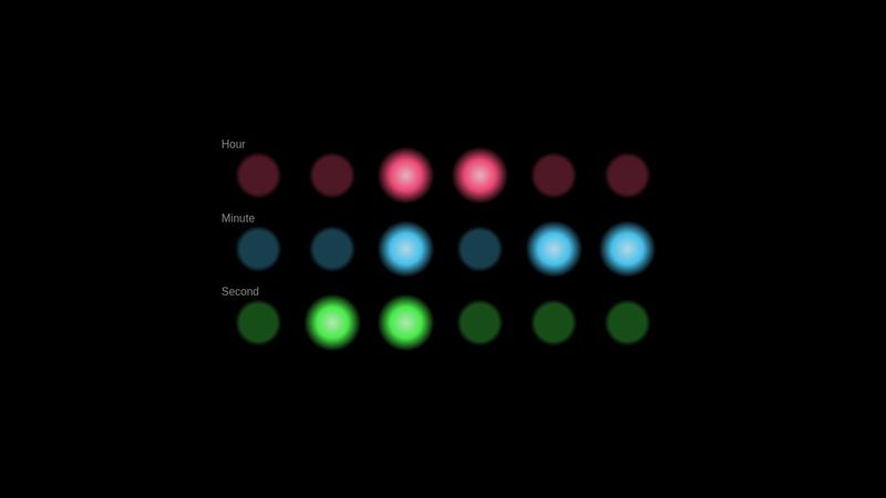 Binary Clock in CSS (+ 1 line of JS to init local time)