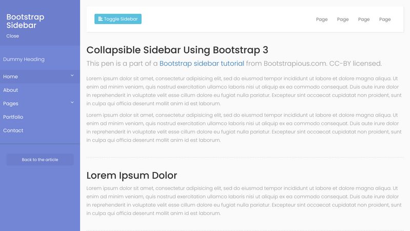 Bootstrap 3 Toggle Sidebar