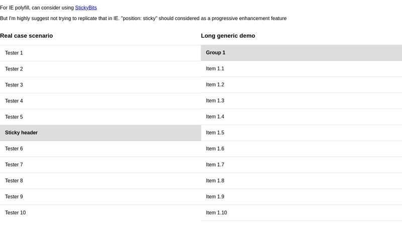 Sticky header with native CSS3