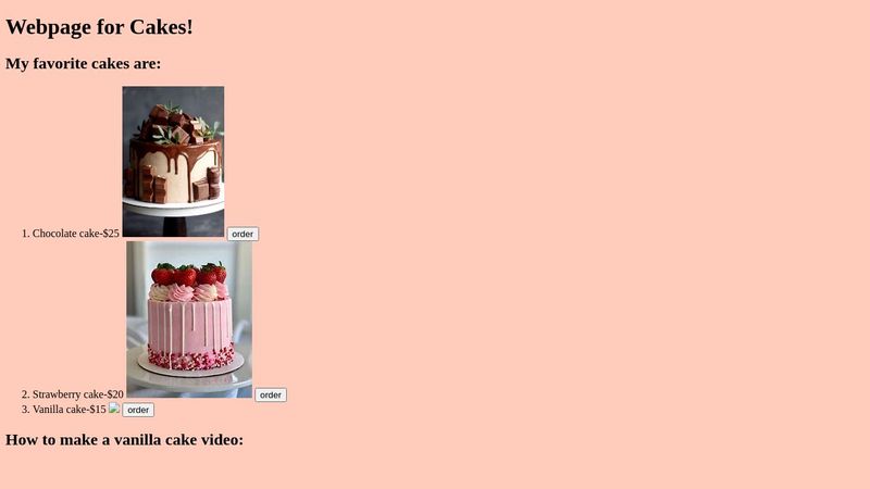 Webpage for Cakes!