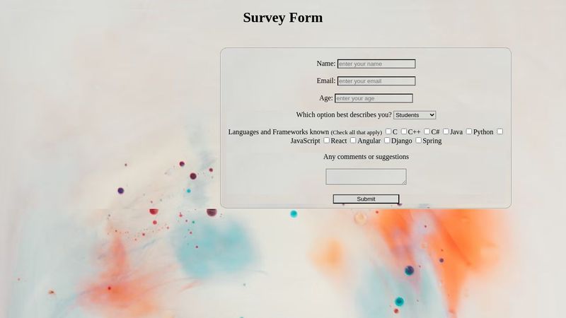 Build a Survey Form using HTML and CSS