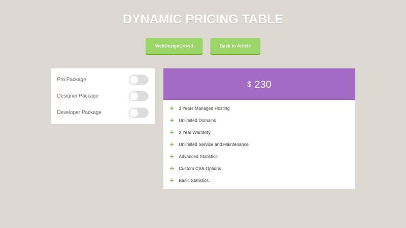 Dynamic Pricing Table (recovered)