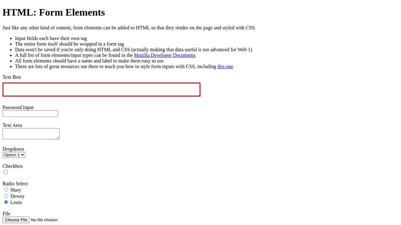 HTML: Form Elements