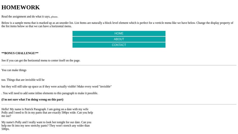 CSS Layouts (part1) HOMEWORK!!