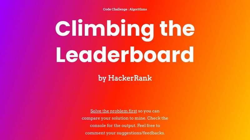 Code Challenge: HackerRank | Algorithms | Climbing the Leaderboard
