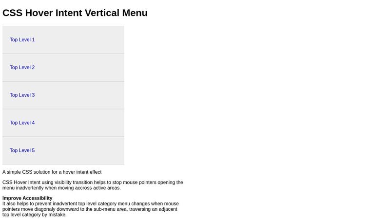 CSS Hover Intent - Vertical Menu
