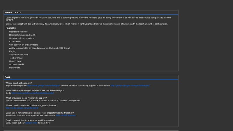 sortable table rich data grid demo Flexigrid