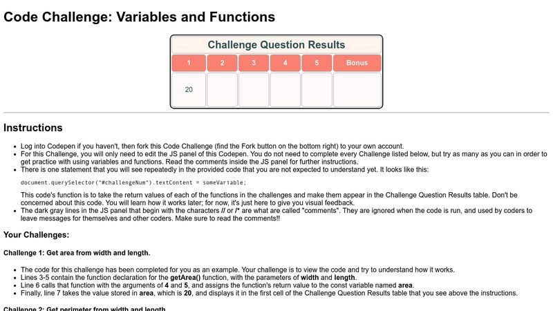 Code Challenge: Variables and Functions Practice