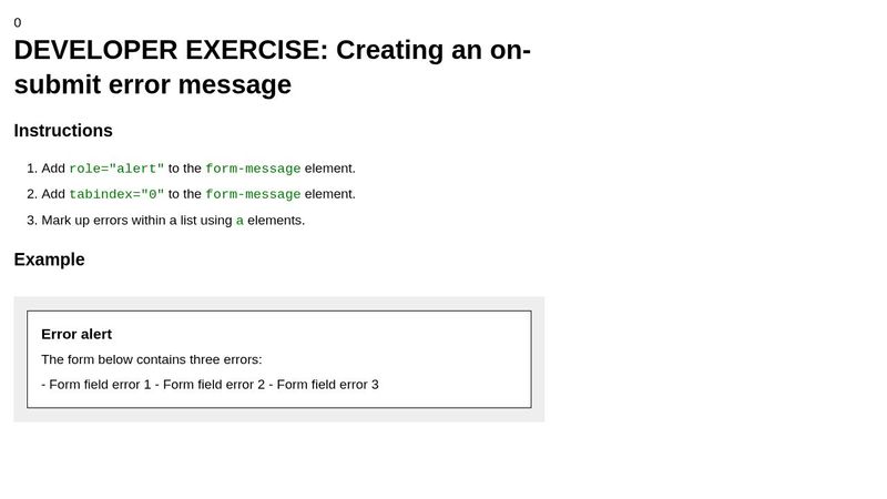 DEVELOPER EXERCISE: Creating an on-submit error message
