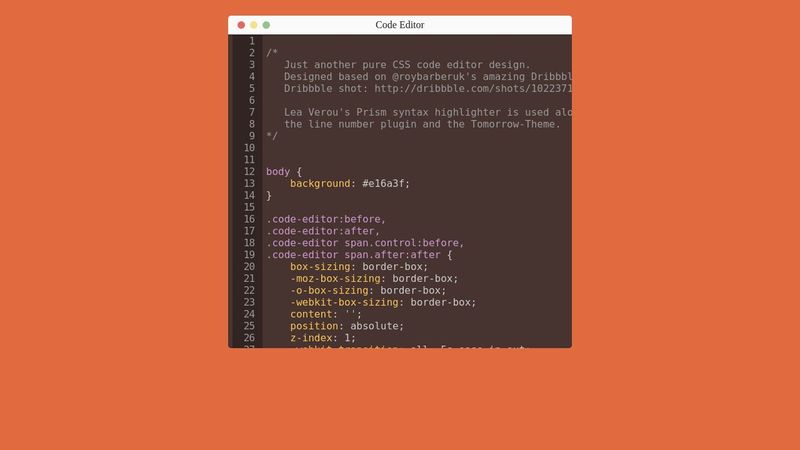 Pure CSS Code Editor