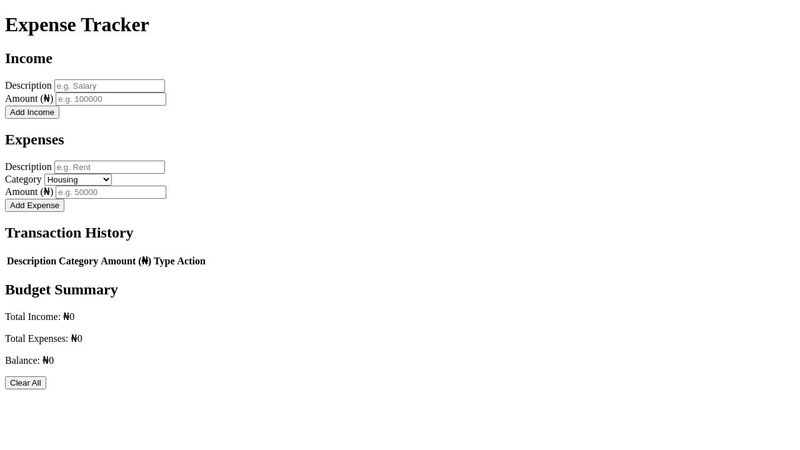 HTML for Expense Tracker