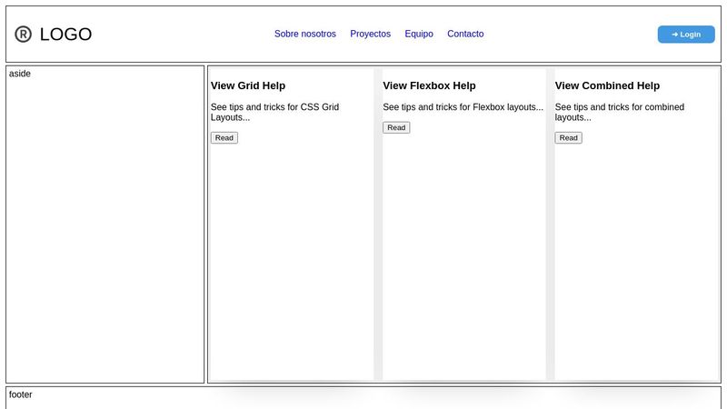 Layout combinando CSS Grid y Flexbox con cards