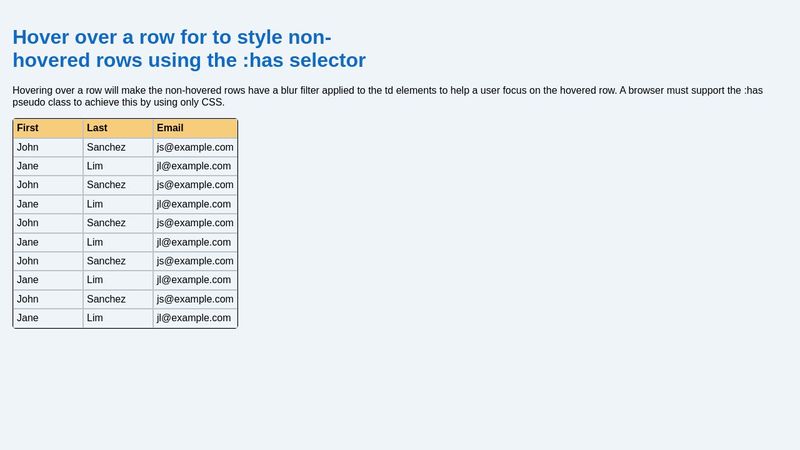 Improved table UX using the :has selector