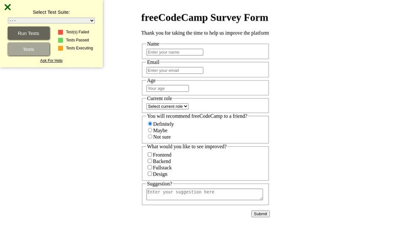 freeCodeCamp: Survey Form