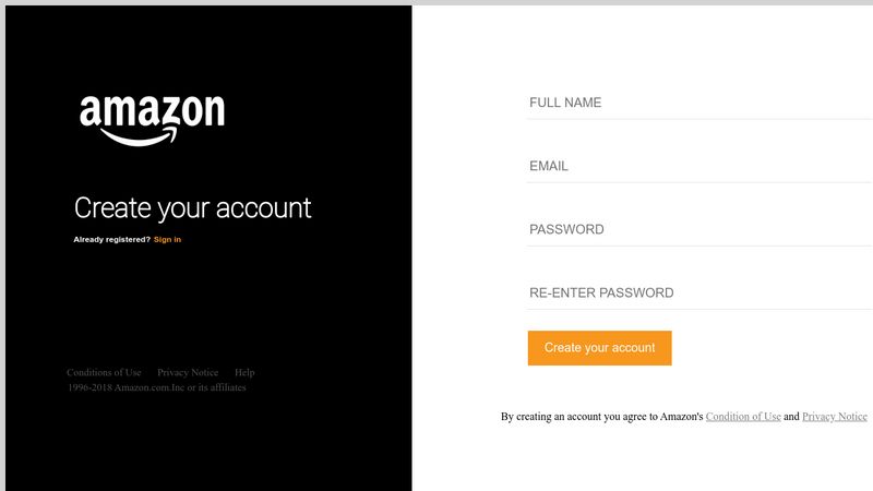Amazon Signup Page