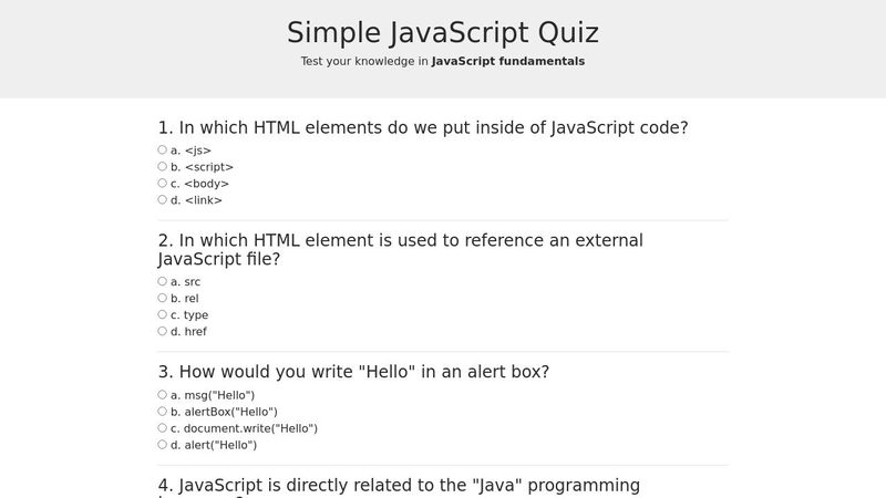 Simple JavaScript Quiz