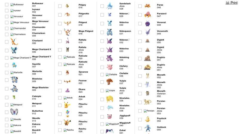 Pokémon GO Printable Checklist Pokédex - With Gen 8