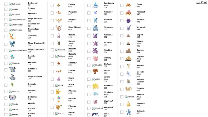 Pokémon GO Printable Checklist Pokédex - With Gen 3, PDF, Pokémon