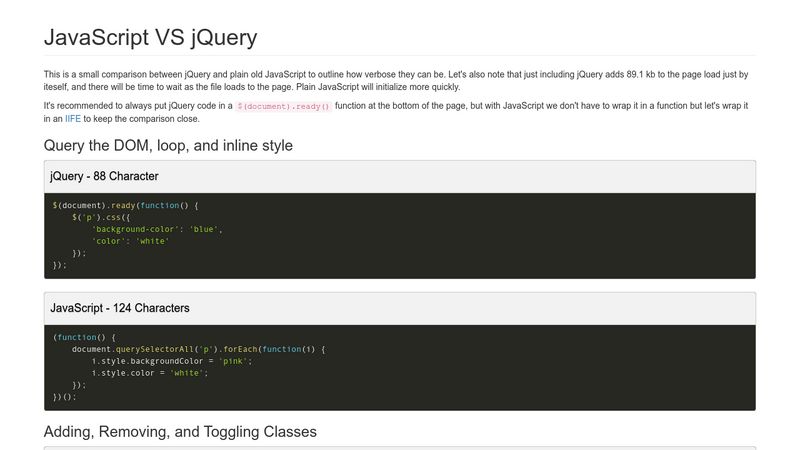 Javascript Vs Jquery Comparison