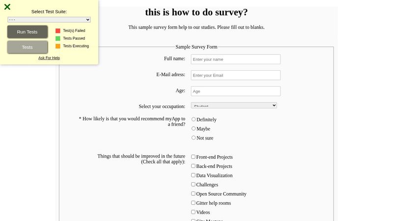 Sample Survey Form - html5 and css3