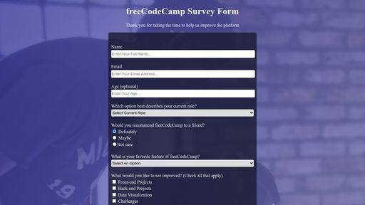 freeCodeCamp Survey Form