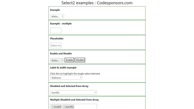 Select2 examples from Codesponsors.com