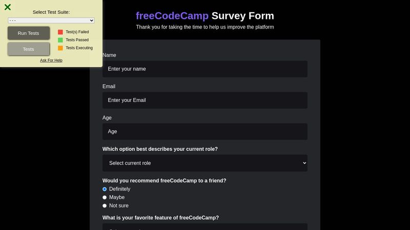 Free Code Camp: Survey Form by Andrew Crescencio