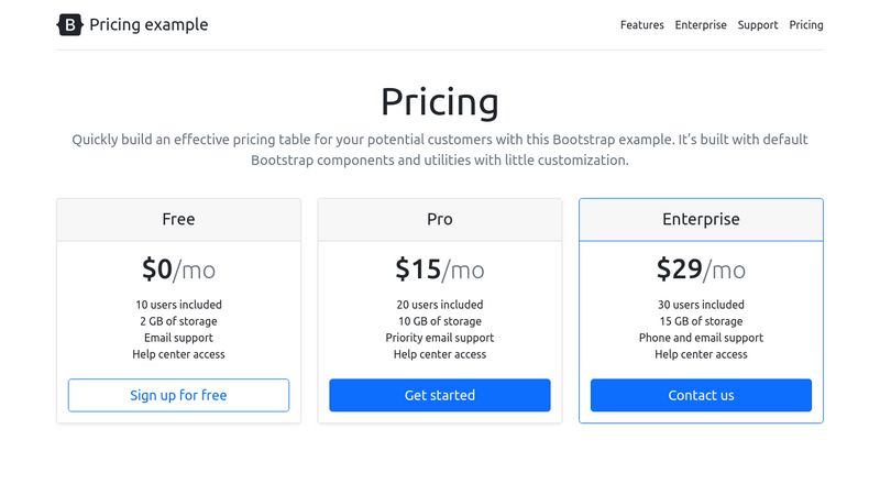 Pricing card