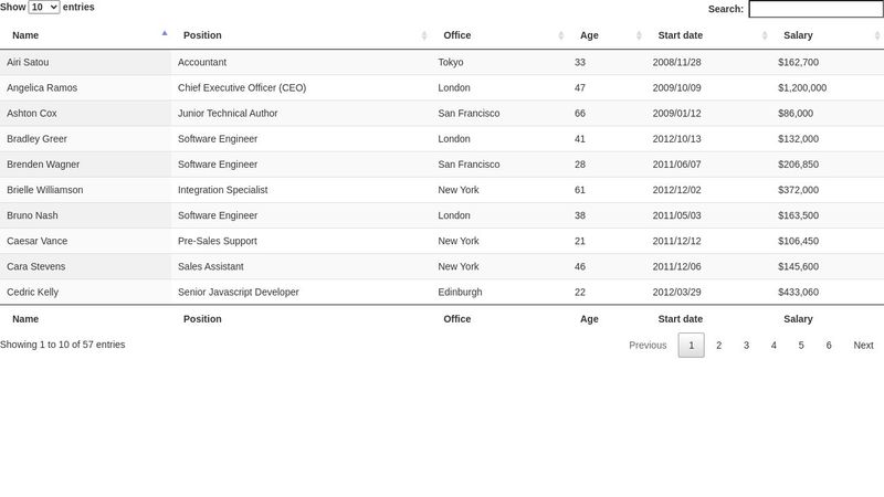 Simple Table UI using Datatables