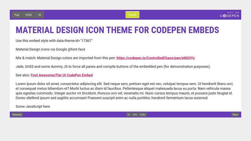 Material Design Icon Theme for CodePen Embeds
