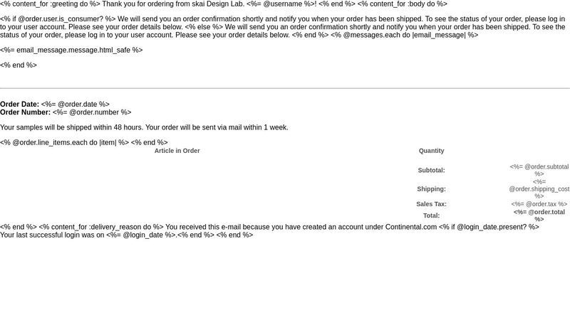 Email Template - Continental - Order Confirmation - English