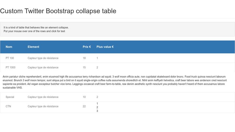 Bootstrap custom collapse table