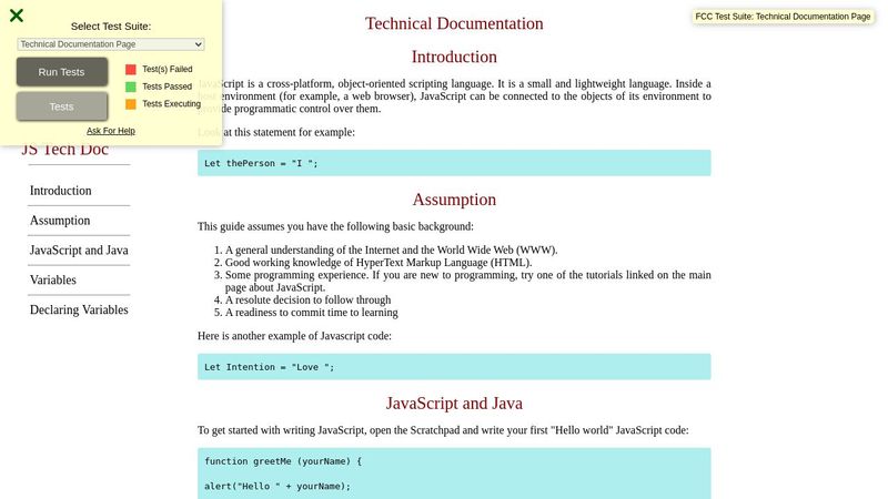 JavaScript Documentation Page