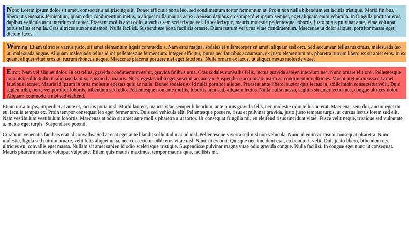 CSS Basics - Notes, warnings and error paragraphs - solved