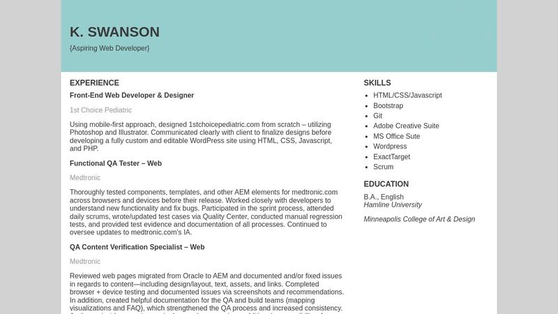 Resume – Codecademy HTML/CSS Lesson