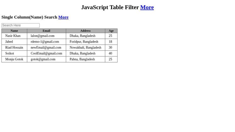 javascript filter table row single and multiple columns