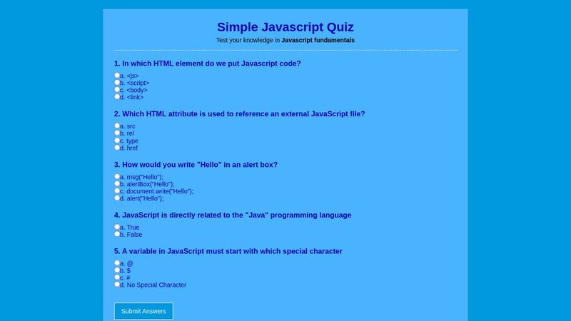 Simple Javascript Quiz