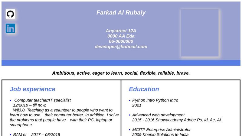 Digital Resume HTML & CSS
