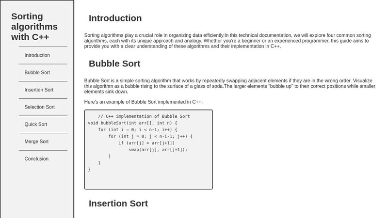 Technical Documentation: Sorting algorithms with C++